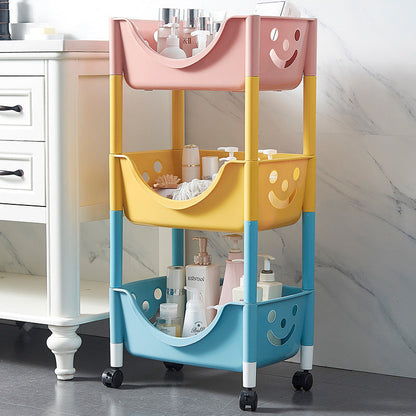 Contemporary Scandinavian PP End Table With Wheels 3-Tier Toy & Snack Storage Rack For Living Room