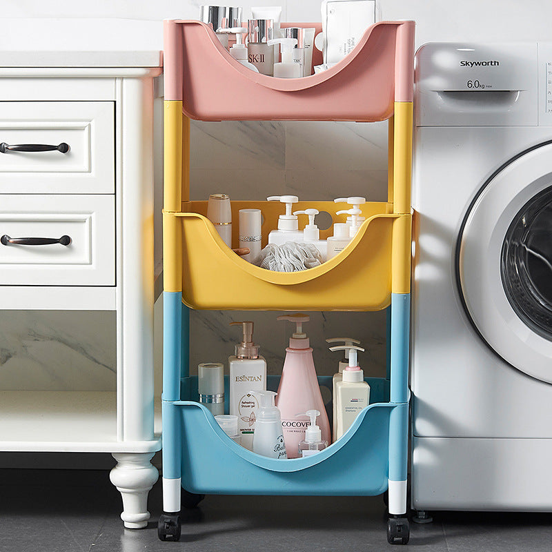 Contemporary Scandinavian PP End Table With Wheels 3-Tier Toy & Snack Storage Rack For Living Room