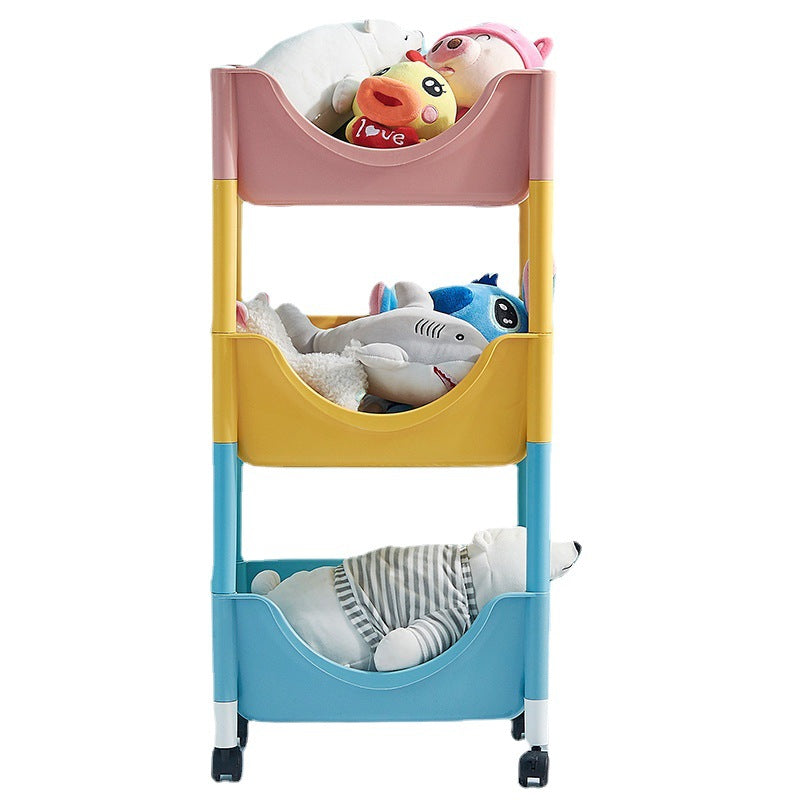 Contemporary Scandinavian PP End Table With Wheels 3-Tier Toy & Snack Storage Rack For Living Room