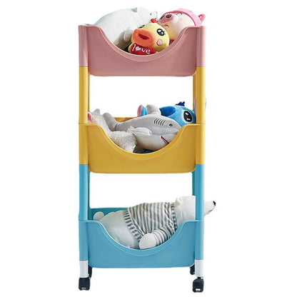 Contemporary Scandinavian PP End Table With Wheels 3-Tier Toy & Snack Storage Rack For Living Room