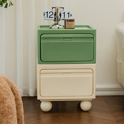 Modern Mid-Century Cube PE Nightstand 2-Drawer For Bedroom