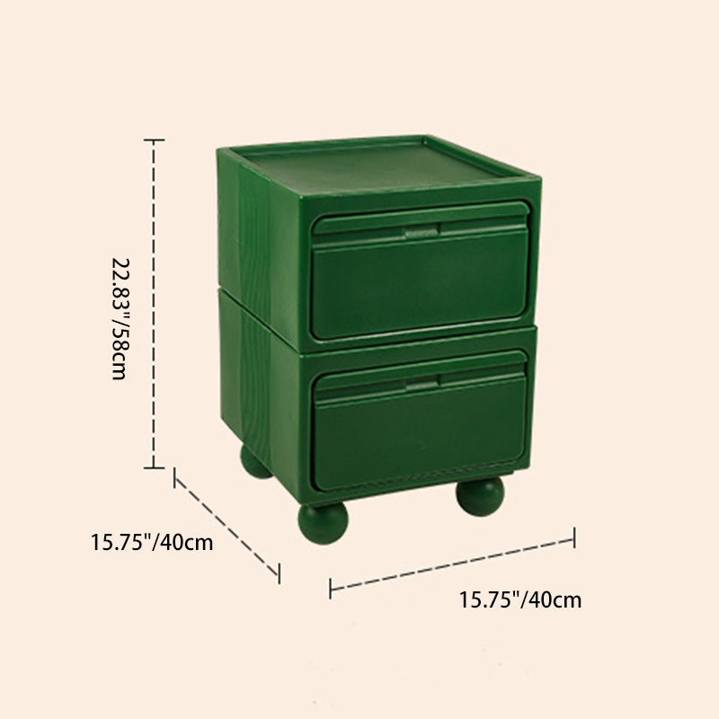 Modern Mid-Century Cube PE Nightstand 2-Drawer For Bedroom
