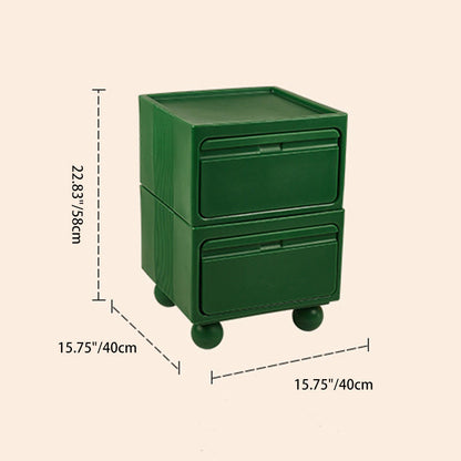 Modern Mid-Century Cube PE Nightstand 2-Drawer For Bedroom