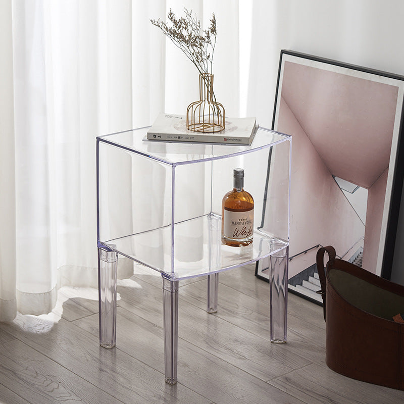 Modern Mid-Century PC Rectangular Nightstand 1/2-Tier Storage Shelves For Bedroom