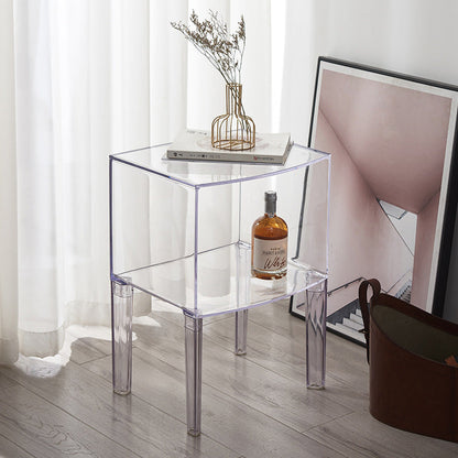 Modern Mid-Century PC Rectangular Nightstand 1/2-Tier Storage Shelves For Bedroom