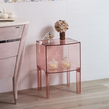 Modern Mid-Century PC Rectangular Nightstand 1/2-Tier Storage Shelves For Bedroom