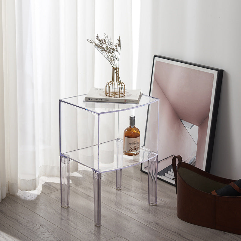 Modern Mid-Century PC Rectangular Nightstand 1/2-Tier Storage Shelves For Bedroom