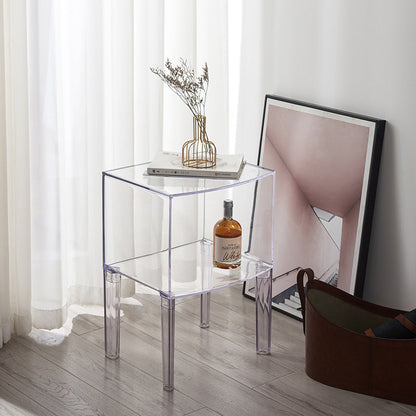 Modern Mid-Century PC Rectangular Nightstand 1/2-Tier Storage Shelves For Bedroom