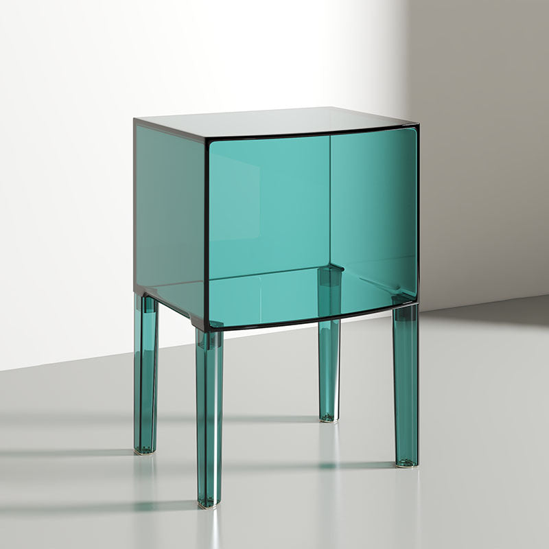 Modern Mid-Century PC Rectangular Nightstand 1/2-Tier Storage Shelves For Bedroom