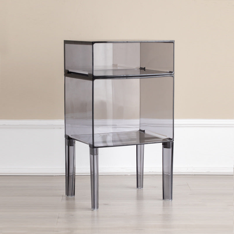 Modern Mid-Century PC Rectangular Nightstand 1/2-Tier Storage Shelves For Bedroom
