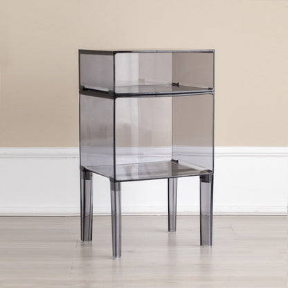 Modern Mid-Century PC Rectangular Nightstand 1/2-Tier Storage Shelves For Bedroom