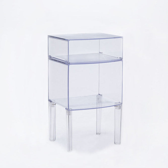 Modern Mid-Century PC Rectangular Nightstand 1/2-Tier Storage Shelves For Bedroom