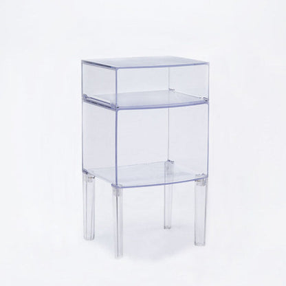 Modern Mid-Century PC Rectangular Nightstand 1/2-Tier Storage Shelves For Bedroom