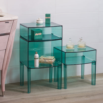 Modern Mid-Century PC Rectangular Nightstand 1/2-Tier Storage Shelves For Bedroom
