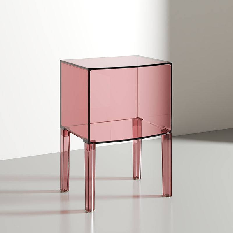 Modern Mid-Century PC Rectangular Nightstand 1/2-Tier Storage Shelves For Bedroom