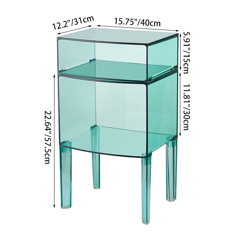 Modern Mid-Century PC Rectangular Nightstand 1/2-Tier Storage Shelves For Bedroom