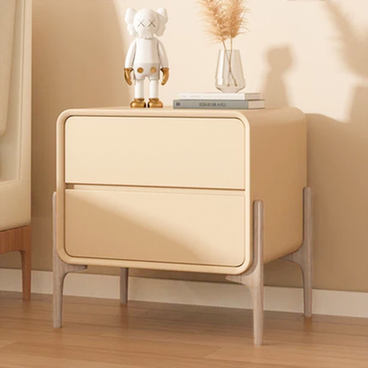 Contemporary Scandinavian Rectangular Pine Wood MDF Faux Leather 2-Tier Storage Drawers For Bedroom