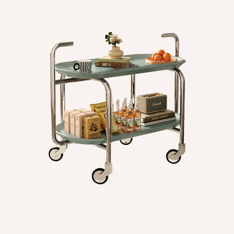 Modern Mid-Century Oval ABS Iron End Table 2-Tier Rolling Cart For Living Room