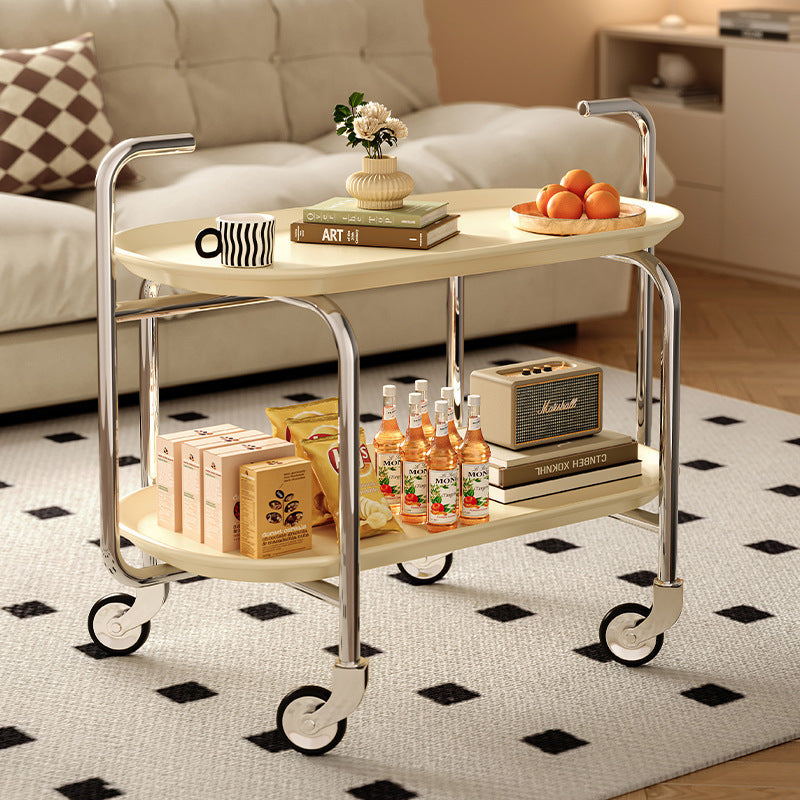 Modern Mid-Century Oval ABS Iron End Table 2-Tier Rolling Cart For Living Room