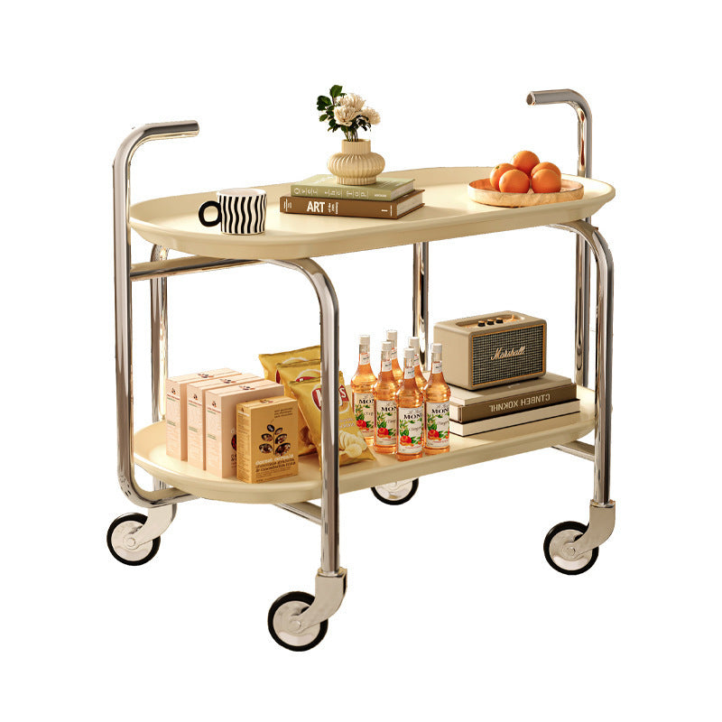 Modern Mid-Century Oval ABS Iron End Table 2-Tier Rolling Cart For Living Room