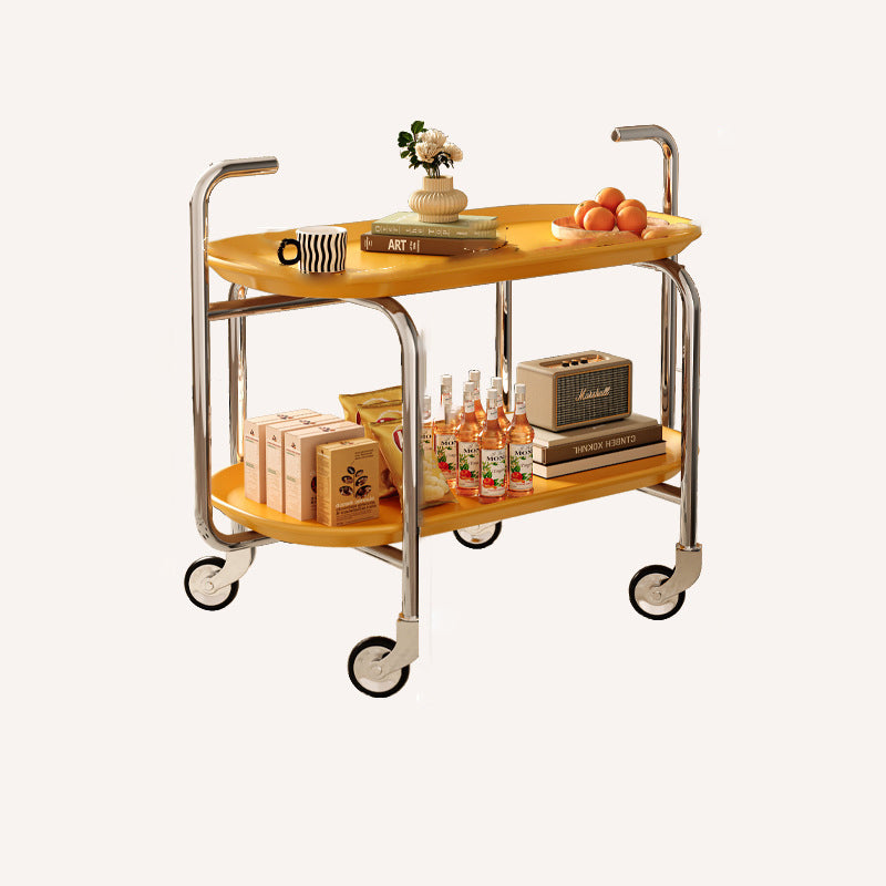 Modern Mid-Century Oval ABS Iron End Table 2-Tier Rolling Cart For Living Room