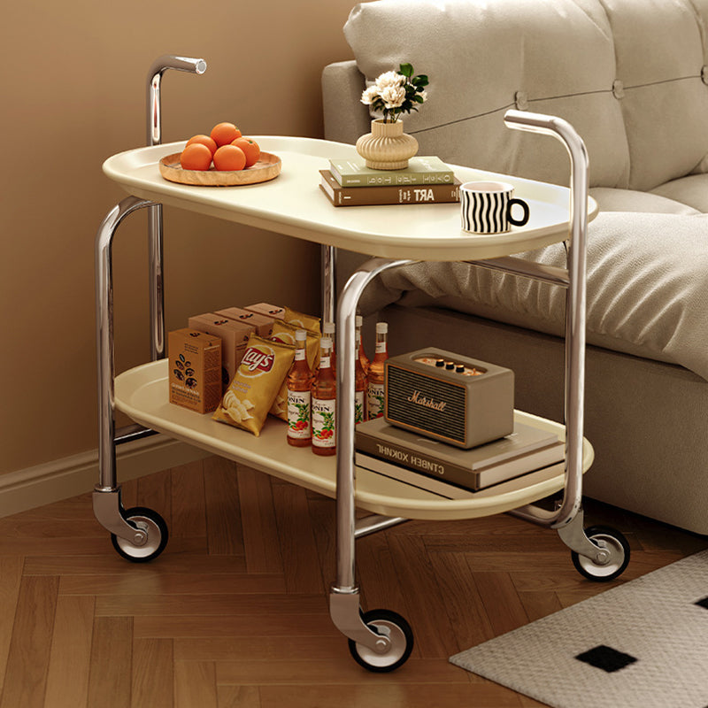 Modern Mid-Century Oval ABS Iron End Table 2-Tier Rolling Cart For Living Room