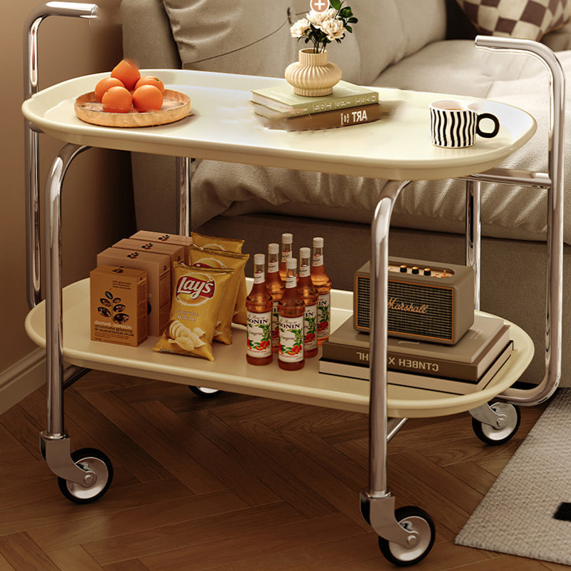 Modern Mid-Century Oval ABS Iron End Table 2-Tier Rolling Cart For Living Room