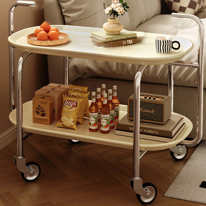 Modern Mid-Century Oval ABS Iron End Table 2-Tier Rolling Cart For Living Room