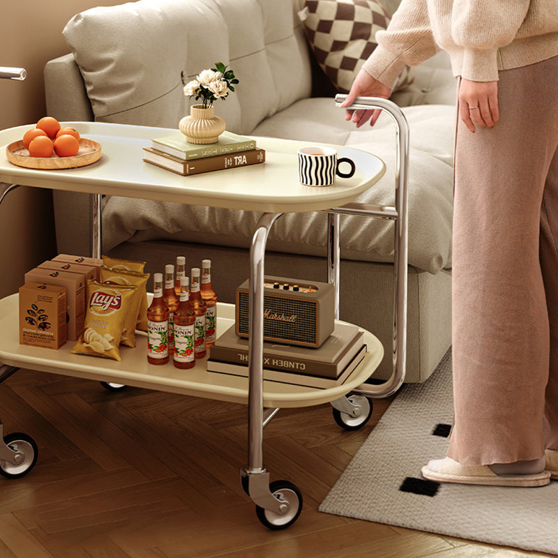 Modern Mid-Century Oval ABS Iron End Table 2-Tier Rolling Cart For Living Room