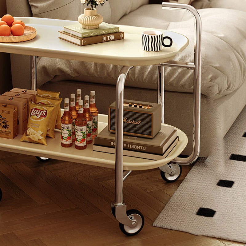 Modern Mid-Century Oval ABS Iron End Table 2-Tier Rolling Cart For Living Room
