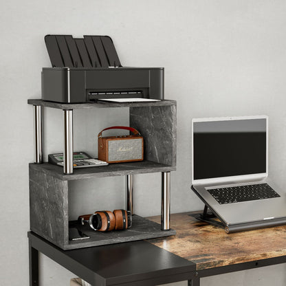 Contemporary Luxury Marble-Patterned Particle Board Stainless Steel Tube Side Table 3-Tier For Living Room
