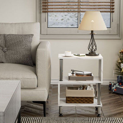 Contemporary Luxury Marble-Patterned Particle Board Stainless Steel Tube Side Table 3-Tier For Living Room
