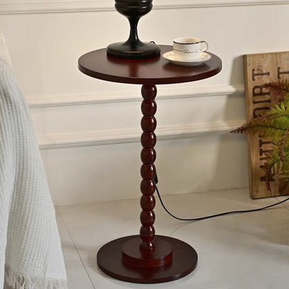 Traditional Vintage Solid Wood Geometric Round Top Side Table For Living Room