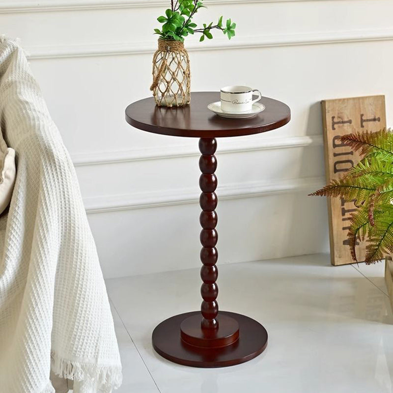 Traditional Vintage Solid Wood Geometric Round Top Side Table For Living Room