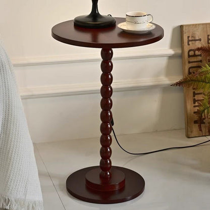 Traditional Vintage Solid Wood Geometric Round Top Side Table For Living Room
