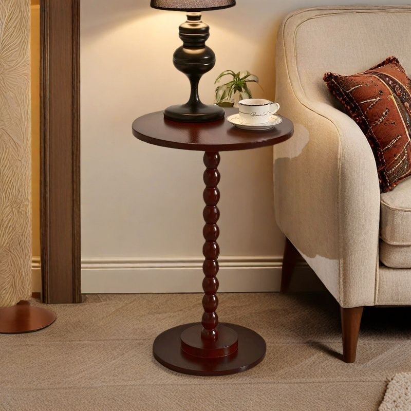 Traditional Vintage Solid Wood Geometric Round Top Side Table For Living Room