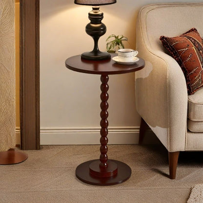 Traditional Vintage Solid Wood Geometric Round Top Side Table For Living Room