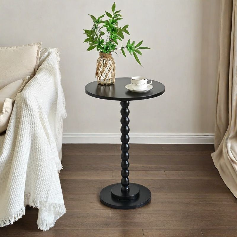 Traditional Vintage Solid Wood Geometric Round Top Side Table For Living Room