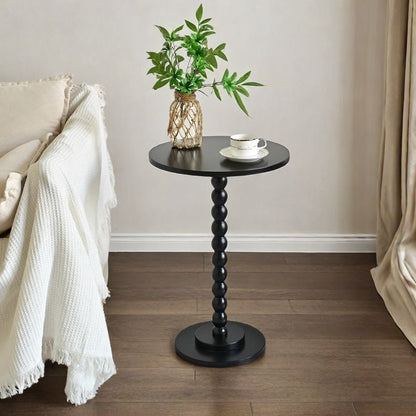 Traditional Vintage Solid Wood Geometric Round Top Side Table For Living Room