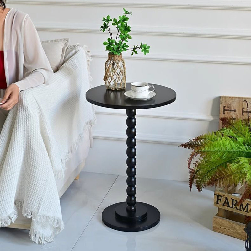 Traditional Vintage Solid Wood Geometric Round Top Side Table For Living Room