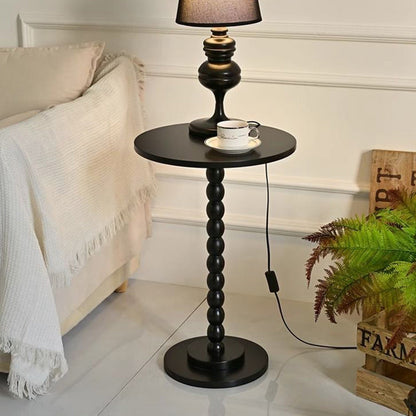 Traditional Vintage Solid Wood Geometric Round Top Side Table For Living Room