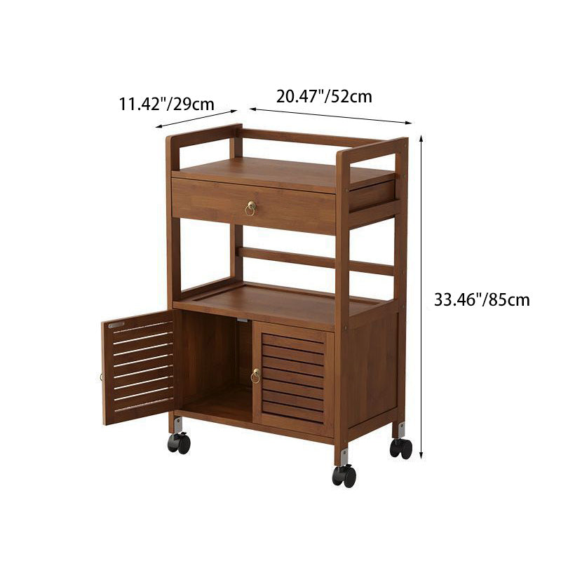Traditional Chinese Nan Bamboo Fiberwood Rectangular Side Table 2-Tier Storage Cabinet & Drawer Rolling Cart For Living Room