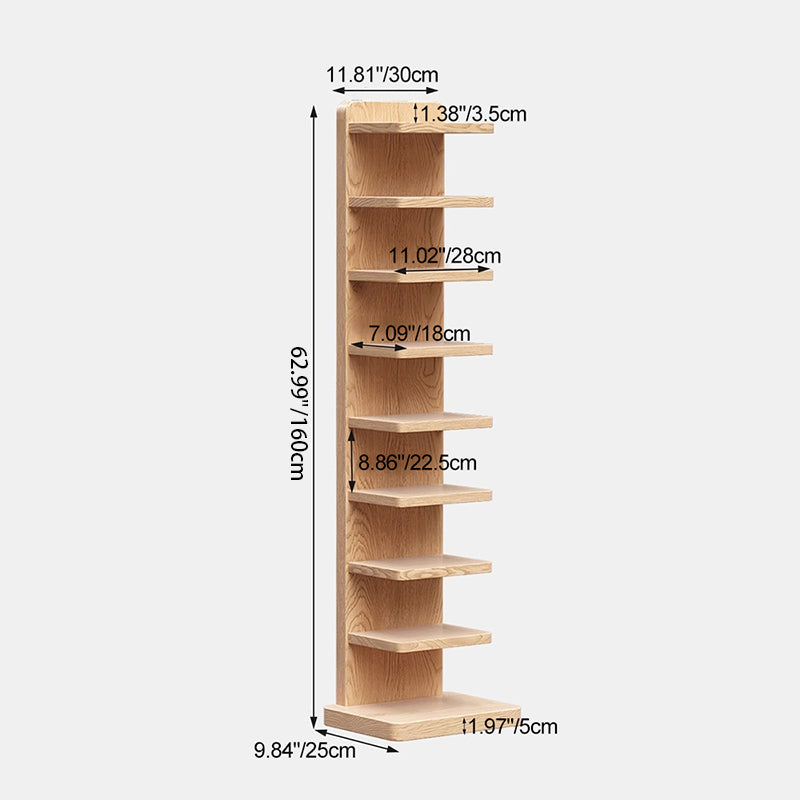 Traditional Japanese Rubber Wood Corner Bookshelves 5/9-Tier Standing Shelves For Study
