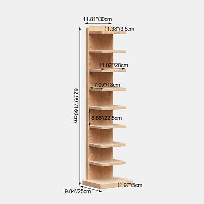 Traditional Japanese Rubber Wood Corner Bookshelves 5/9-Tier Standing Shelves For Study