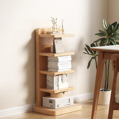 Traditional Japanese Rubber Wood Corner Bookshelves 5/9-Tier Standing Shelves For Study