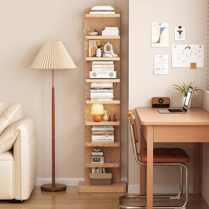 Traditional Japanese Rubber Wood Corner Bookshelves 5/9-Tier Standing Shelves For Study
