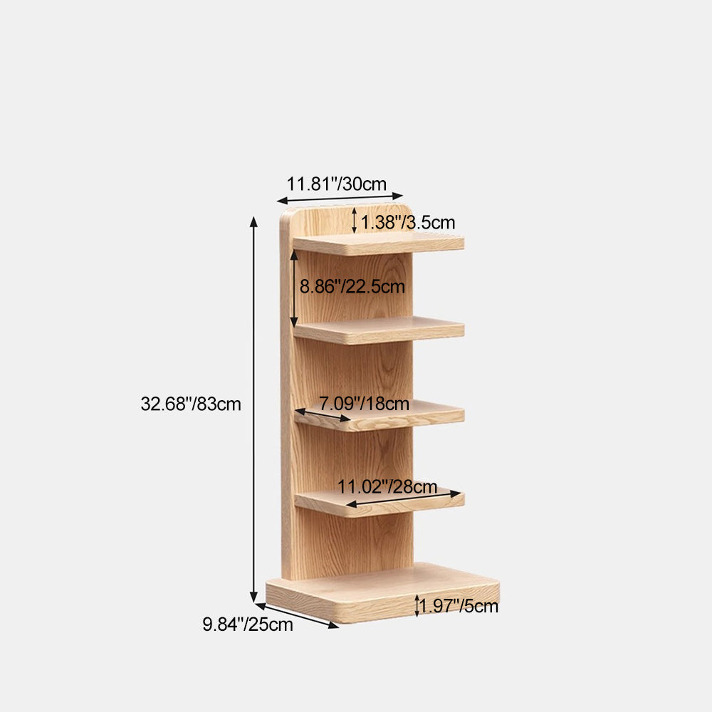 Traditional Japanese Rubber Wood Corner Bookshelves 5/9-Tier Standing Shelves For Study