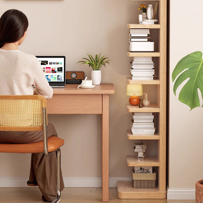 Traditional Japanese Rubber Wood Corner Bookshelves 5/9-Tier Standing Shelves For Study