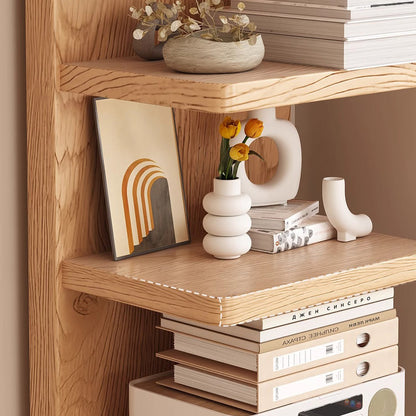 Traditional Japanese Rubber Wood Corner Bookshelves 5/9-Tier Standing Shelves For Study