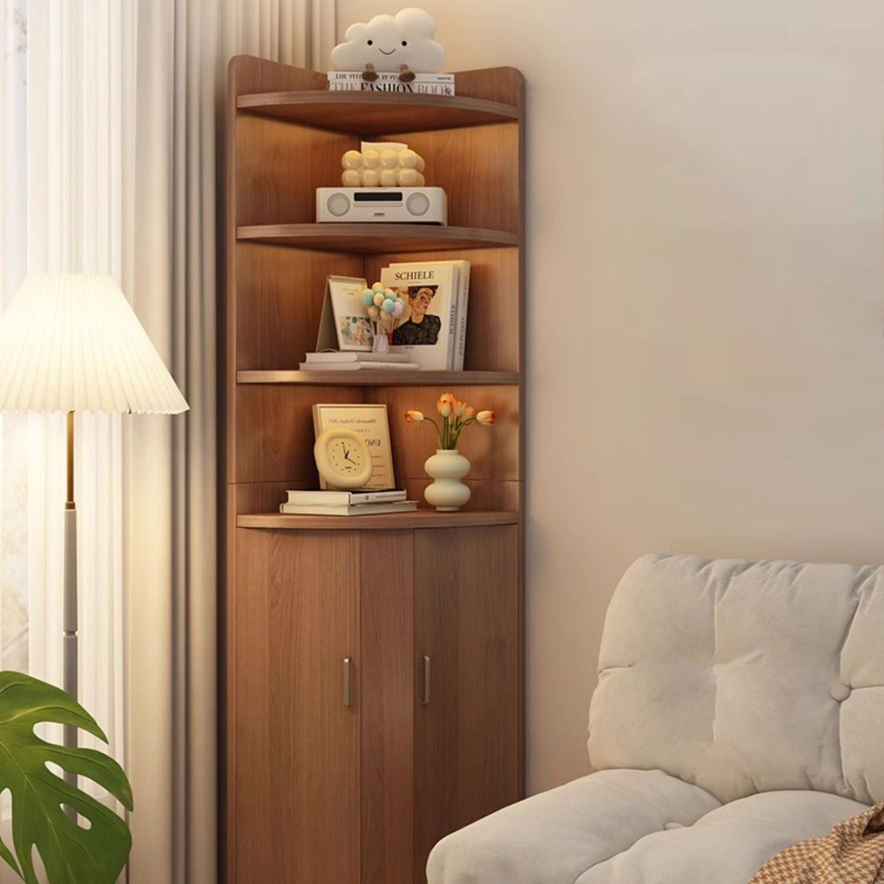 Contemporary Creative Triangle Eco-Friendly Engineered Wood Bookshelves 4-Shelf For Bedroom